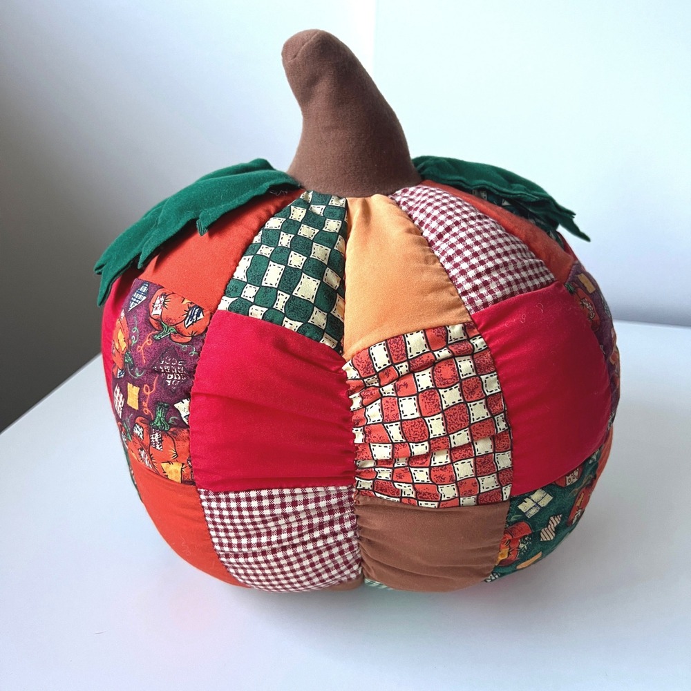 Vintage Patchwork Pumpkin Plush Pillow Fall Harvest Halloween Decor